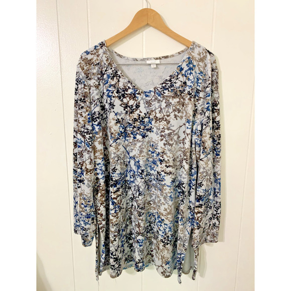 Pure Tops - Pure Jill Velvet Velour Pullover Tunic Top XL Long Sleeve Floral COMFY